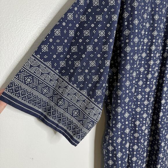 Toast Dress Womens XL Blue White Kaftan Floral Print Cotton Boho India Pockets - Picture 5 of 9